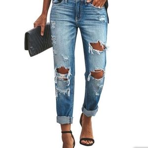 Boyfriend Distressed Mid Rise Ripped Jean's NWT